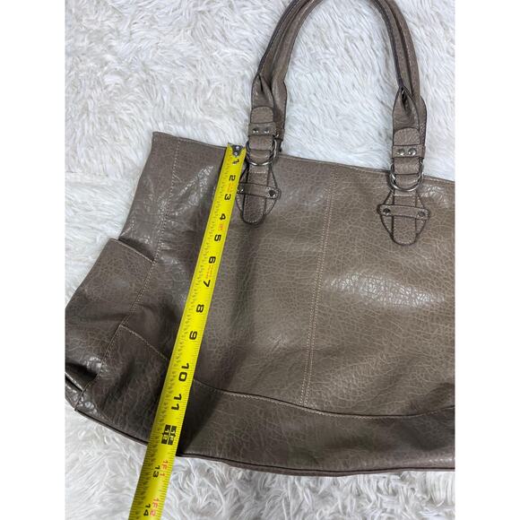 Emilie M. Tote Shoulder Bag Womens Taupe Gray Faux Leather Animal Print Lining - Picture 8 of 10